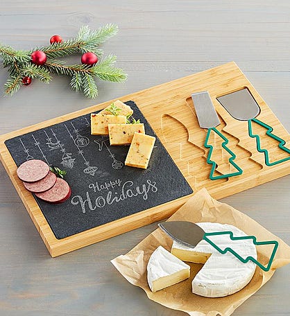 Holiday Serving Board with Cheese Knives